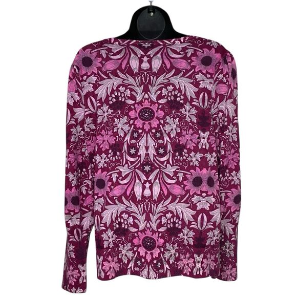 Talbots Sweater Womens L Merino Wool Floral Cottage Romantic Boho Purple Pink - Picture 2 of 11